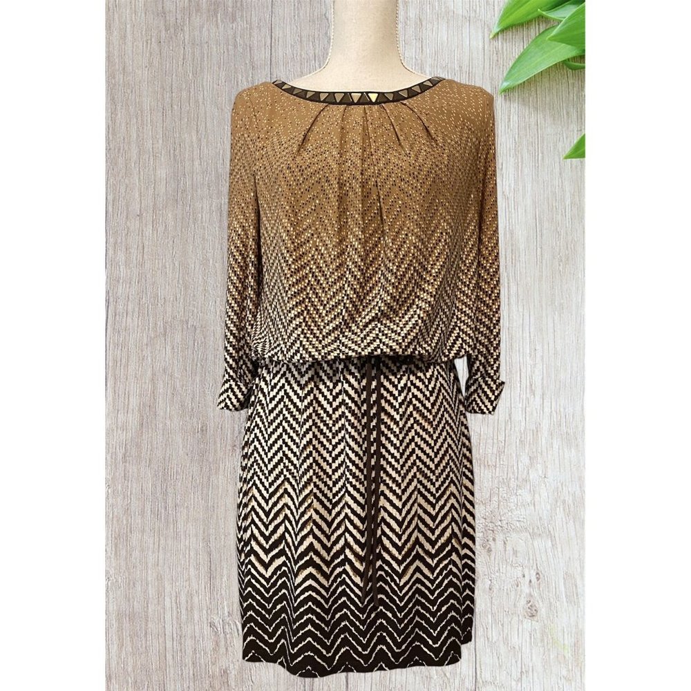 London Times Print Elastic Waist Dress